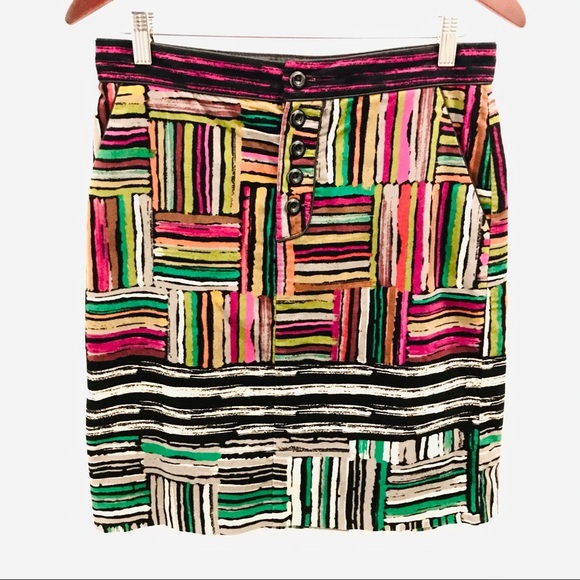 Anthropologie Odille Spectrum Maps Skirt 6 green purple stripes - Picture 1 of 9